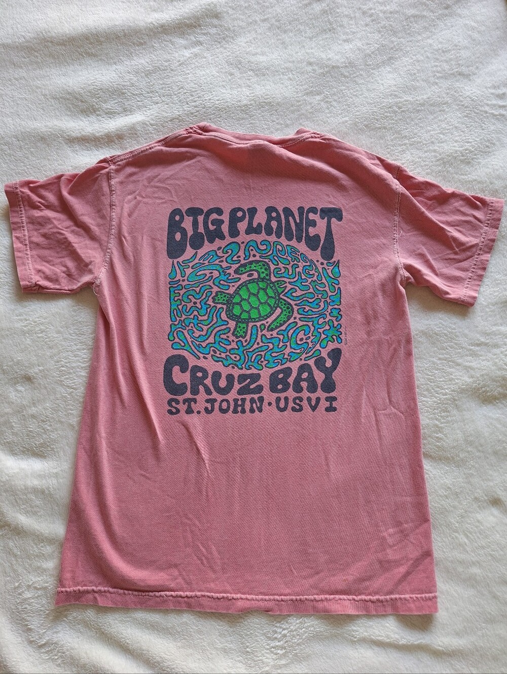 Comfort Colors Big Planet St John USVI Turtle Shirt Small Back Graphic Pink Cruz